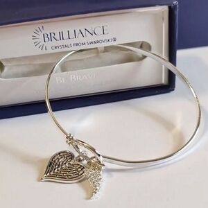 Brilliance Swarovski Crystal Angel Wing Heart Bracelet -‎ Be Brave Gift NIB